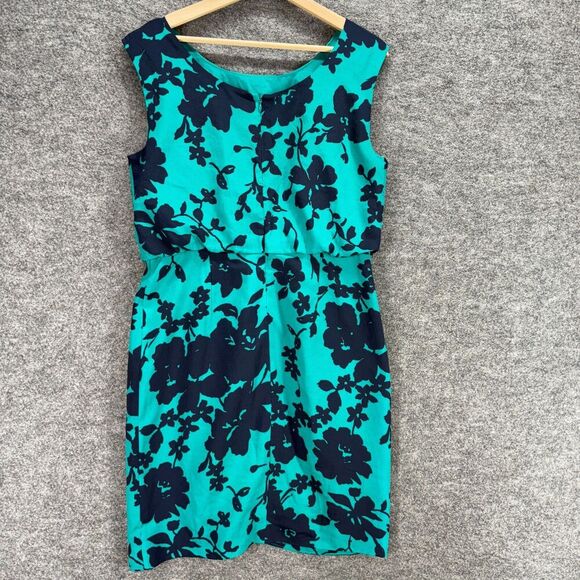 Ann Taylor Dress Women 10 Blue Floral Sheath Midi Lined Zipper Sleeveless Casual - Picture 2 of 7